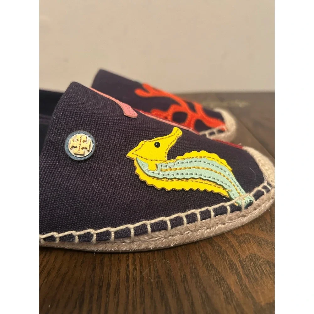 Tory Burch SeaHorse Espadrille Women's Flats Size 7.5 M Navy Blue